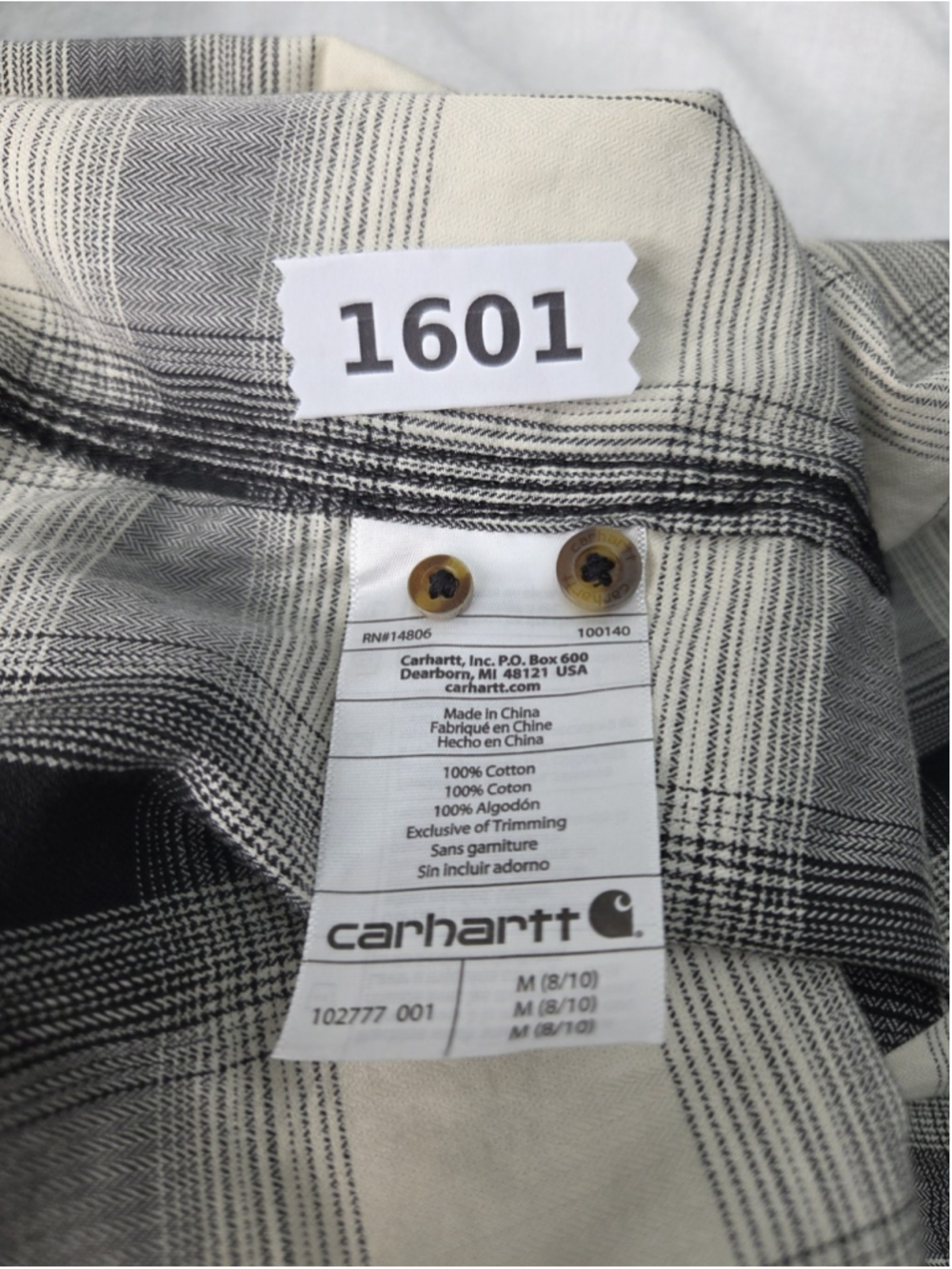 Carhartt Cabela’s Women’s Plaid Flannel Shirt Black Cream M 8/10 #1601 - Picture 6 of 9